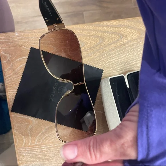 Versace Gold Frame Sunglasses with Brown Lenses